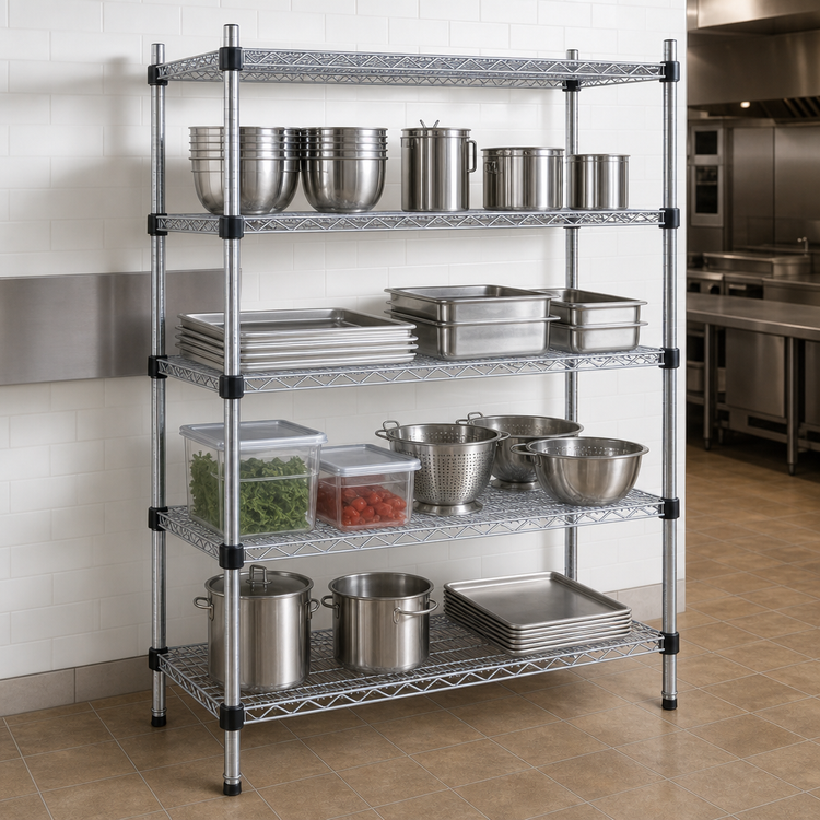 Product image #3 for Eagle Quad-Adjust 4-Tier Chrome Wire Shelving Starter Unit, 60 Inches W x 24 Inches D x 74 Inches H
