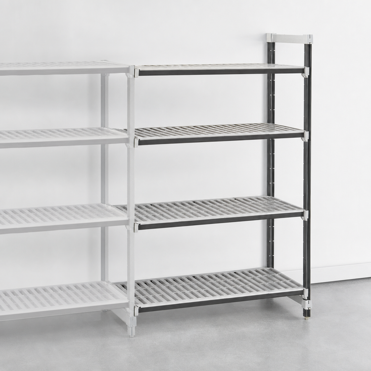 Product image #3 for Cambro Camshelving Elements XTRA 21 x 60 x 84 Inch 4-Shelf Vented Stationary Add-On Polymer Shelving Unit, Speckled Gray