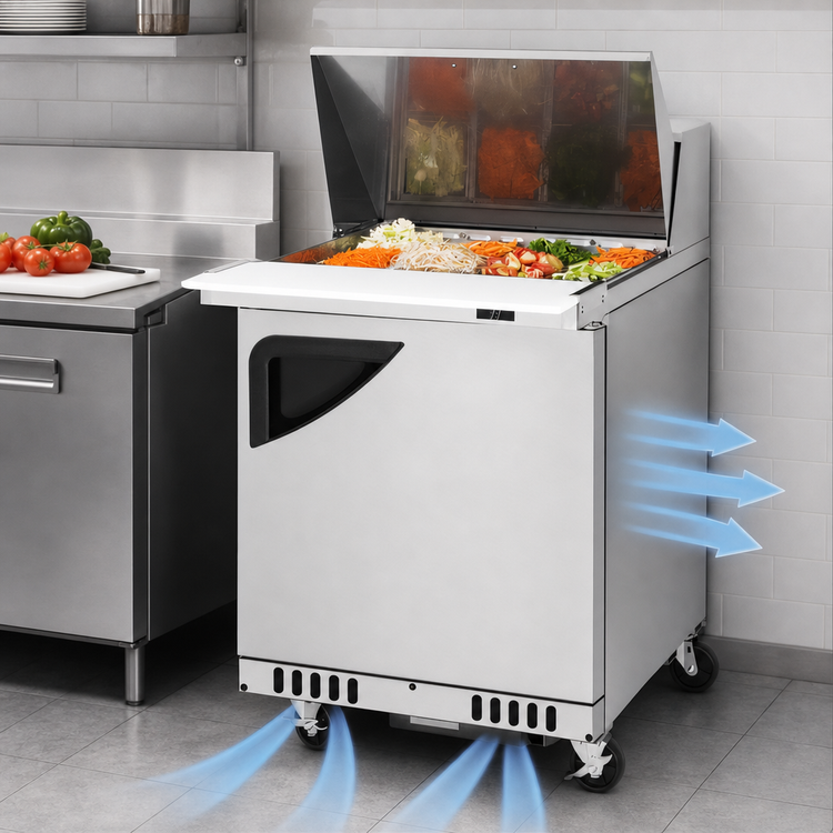 Product image #3 for Turbo Air Super Deluxe 27-1/2-Inch Front Breathing Sandwich/Salad Mega Top Prep Table with 1 Solid Door and 12 Pans