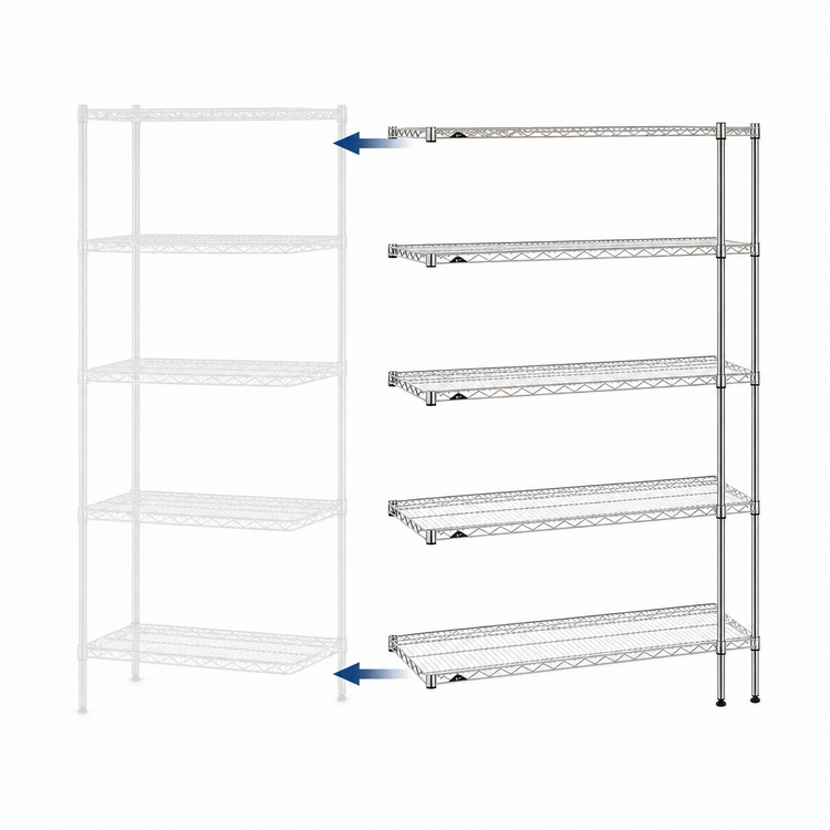 Product image #3 for Metro Super Erecta® Add-On Wire Shelving Unit, 30 Inches W x 21 Inches D x 74 Inches H, 5-Tier, Chrome Plated