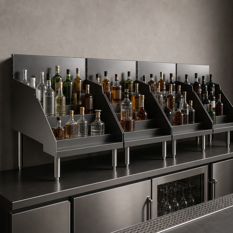 Product image #3 for Top Shelf TS Series 18-Inch Wide Modular Stainless Steel Liquor Bottle Display Unit, 5-Step, Freestanding