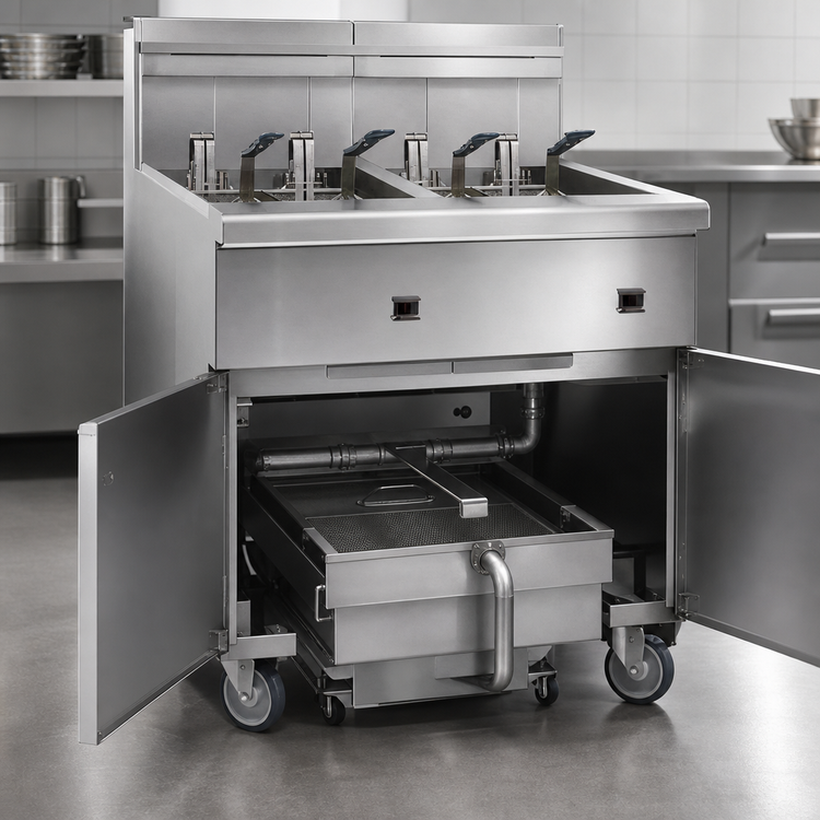 Product image #3 for Imperial Electric 5-Battery 75 lb Floor Fryer with Built-In Space Saver Filter System, Tilt-Up Elements, and Computer Controls