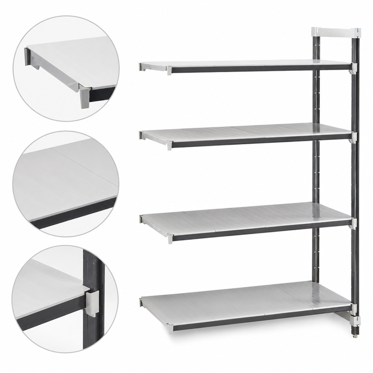 Product image #3 for Cambro Camshelving Elements XTRA Stationary Add-On Polymer Shelving Unit, 21 x 48 x 72, 4 Solid Shelves