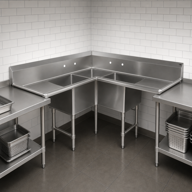 Product image #3 for John Boos Pro-Bowl Corner 3-Compartment Stainless Steel Sink with Dual 36-Inch Drainboards