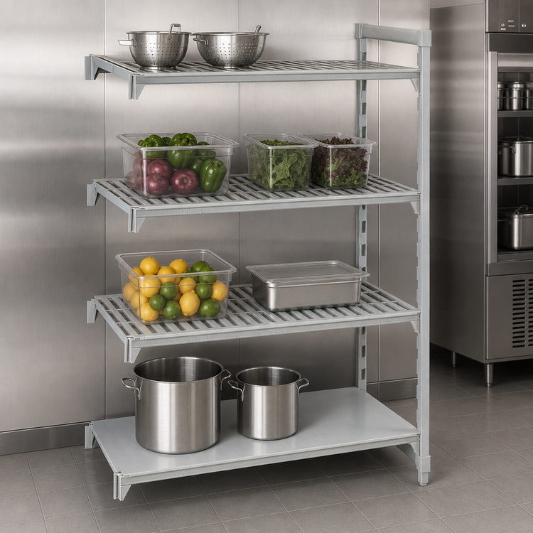 Product image #4 for Cambro Camshelving Premium 21 x 72 x 72-Inch 4-Tier Add-On Polymer Shelving Unit with Vented and Solid Shelves