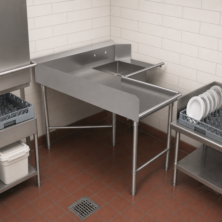 Product image #3 for BK Resources Corner L-Shaped Soiled Dishtable with 20 x 20 x 8 Welded Bowl, 60 x 60 Inches