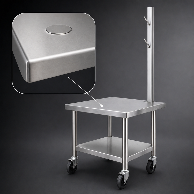 Product image #3 for Dinex Mobile Stainless Steel Mixer Stand with Marine Edge Top, Undershelf and 4-Inch Casters, 29 x 23 x 28-1/2 Inches