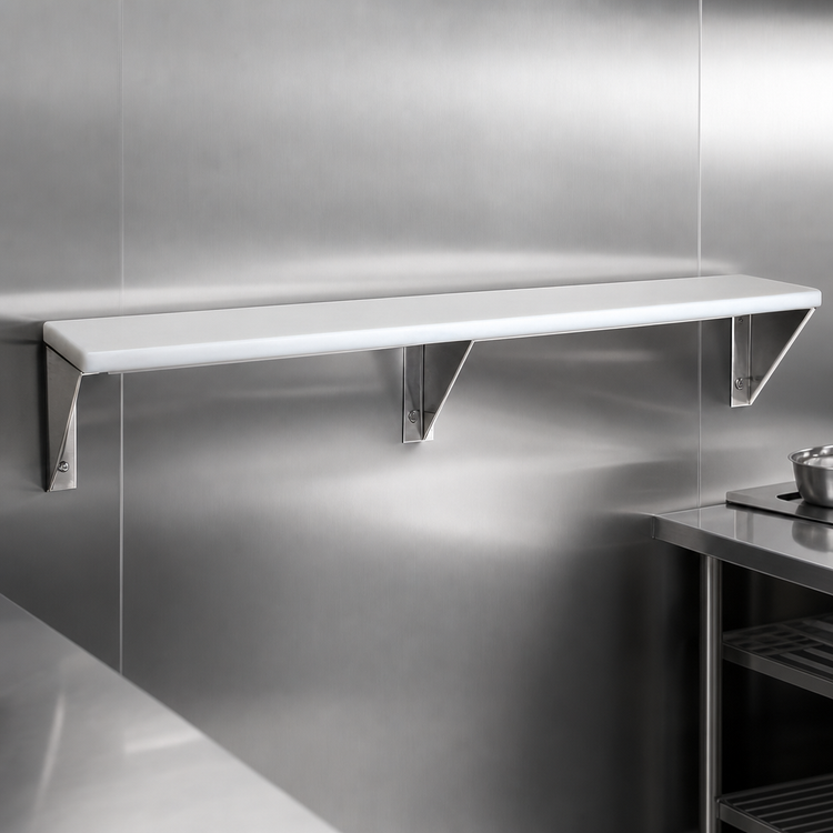 Product image #3 for Advance Tabco Triumph Supreme Stainless Steel Food Table Shelf with Removable 3/8-Inch White Poly Cutting Board, 93-1/16-Inch x 10-Inch