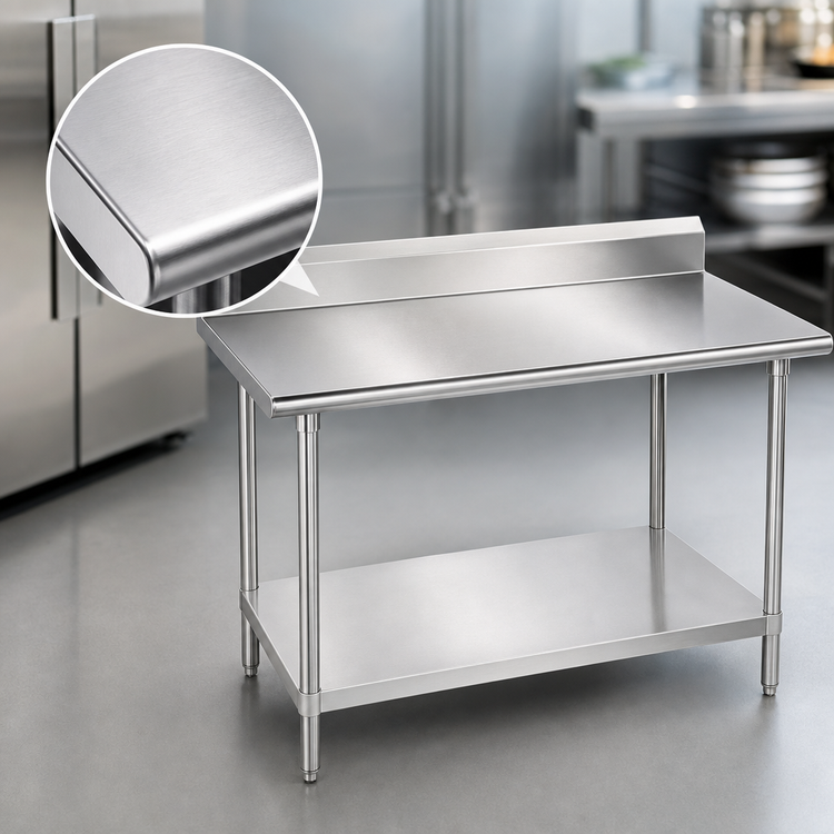 Product image #3 for Advance Tabco 72-Inch x 24-Inch 304 Stainless Steel Work Table with 5-Inch Backsplash and Adjustable Galvanized Undershelf