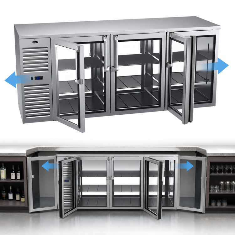 Product image #3 for Krowne Royal Series 84-Inch Three-Section Pass-Thru Refrigerated Back Bar Cooler with 6 Locking Doors