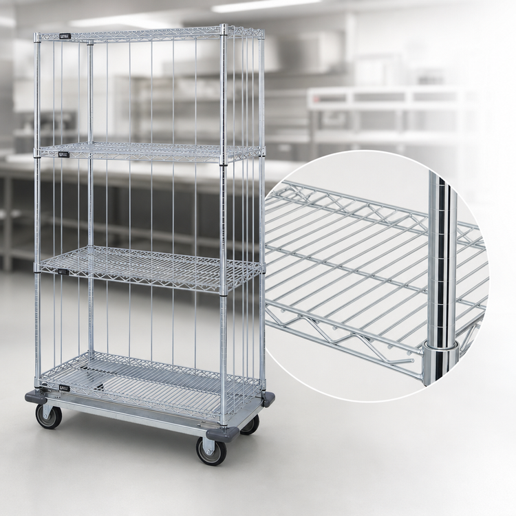 Product image #3 for Quantum 4-Shelf Mobile Enclosure Cart, 36 x 24 x 81 Inches, Chrome Plated