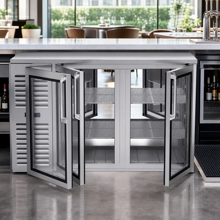Product image #3 for Krowne Royal Series KPT52L 52-Inch Two-Section Pass-Thru Refrigerated Back Bar Cooler, 4-Door, Left-Mounted Self-Contained