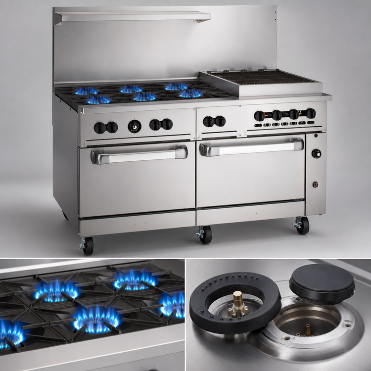 Product image #3 for Vulcan Endurance 60-Inch LP Gas Restaurant Range with 6 Open Burners, 24-Inch Charbroiler, Standard Oven, and Convection Oven
