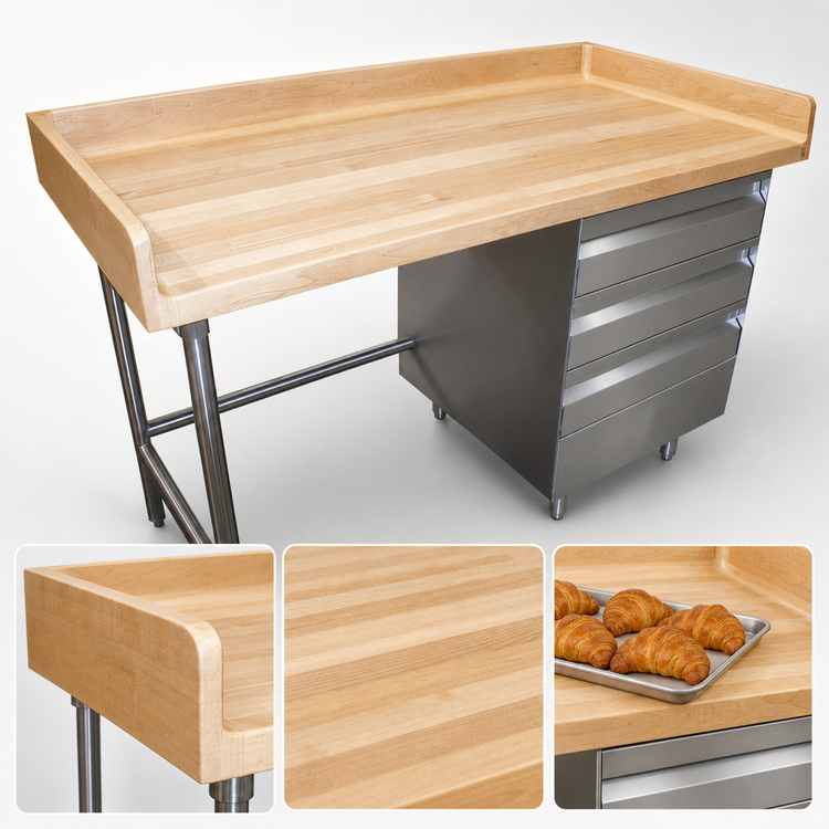 Product image #3 for Advance Tabco 84" x 36" Wood Top Bakers' Work Table with Right-Side 3 Drawer Tiers