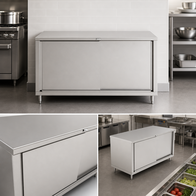 Product image #3 for John Boos 72 x 36-Inch 16-Gauge Stainless Steel Flat Top Enclosed Work Table with Cabinet Base and Sliding Doors
