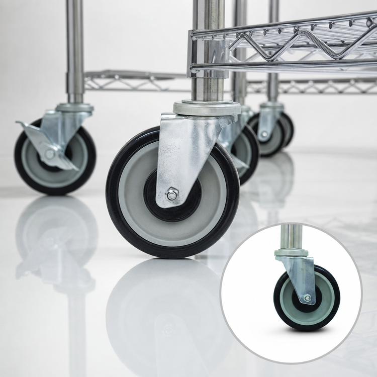 Product image #3 for Advance Tabco Special Value Series 5-Inch Galvanized Stem Shelf Caster Set, 4 Pack with 2 Brakes