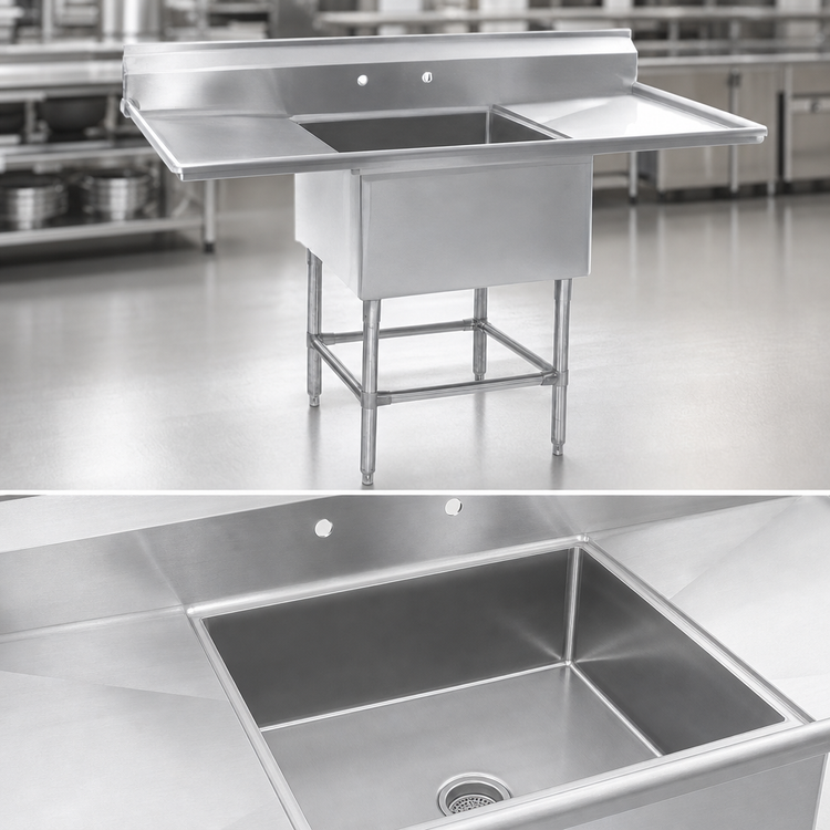 Product image #3 for Eagle Group Spec-Master 1-Compartment 14-Gauge Stainless Steel Drainboard Sink, 68 Inch Wide