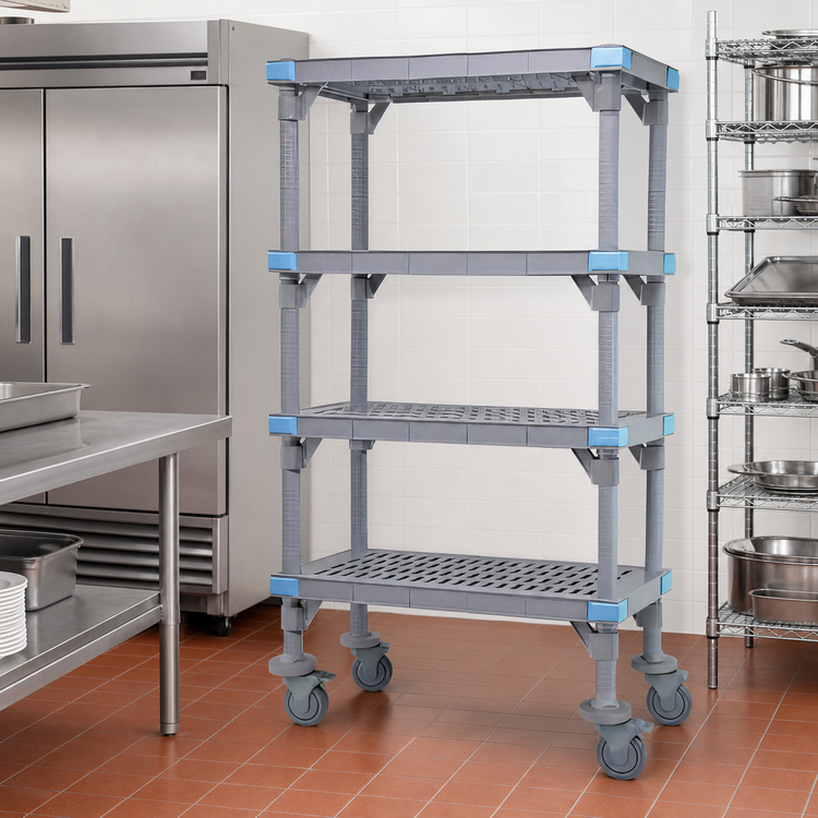 Product image #3 for Quantum Millenia Mobile Polymer Starter Shelving Unit with 5 Open Grid Shelves, 60W x 18D x 86H, Gray