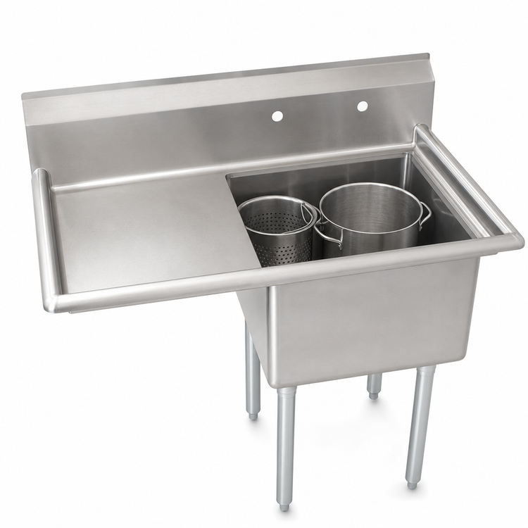 Product image #3 for 1-Compartment Pot Sink with Left Drainboard, 24 x 24 x 14 Bowl, 18 Gauge 304 Stainless Steel