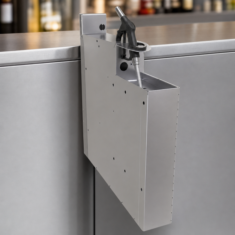 Product image #3 for Glastender Extra Deep Stainless Steel Underbar Soda Gun Holder with Integral Drip Pan, 4"W x 24"D x 25"H