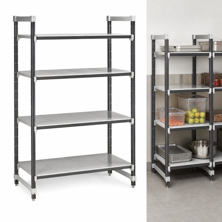 Product image #3 for Cambro Camshelving Elements XTRA 4-Shelf Solid Stationary Starter Shelving Unit, 24 x 30 x 72 Inches, Speckled Gray