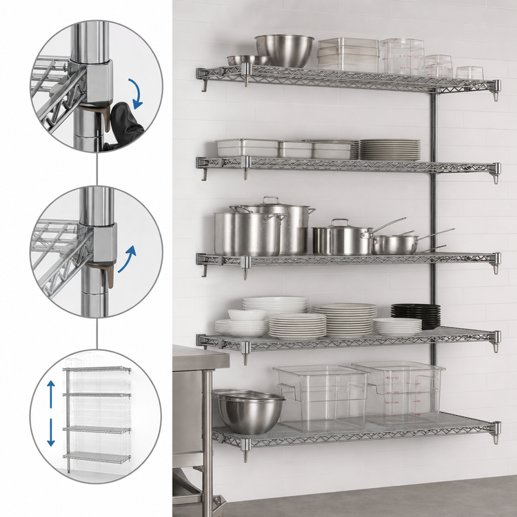 Product image #3 for Metro Super Adjustable Super Erecta Add-On Wire Shelving Unit, 72"W x 24"D x 74"H, 5 Shelves, Chrome Plated