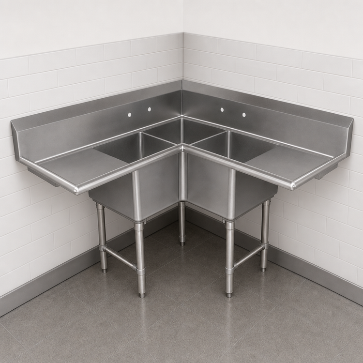 Product image #3 for John Boos Pro-Bowl Corner 3-Compartment Sink with Dual 30-Inch Drainboards