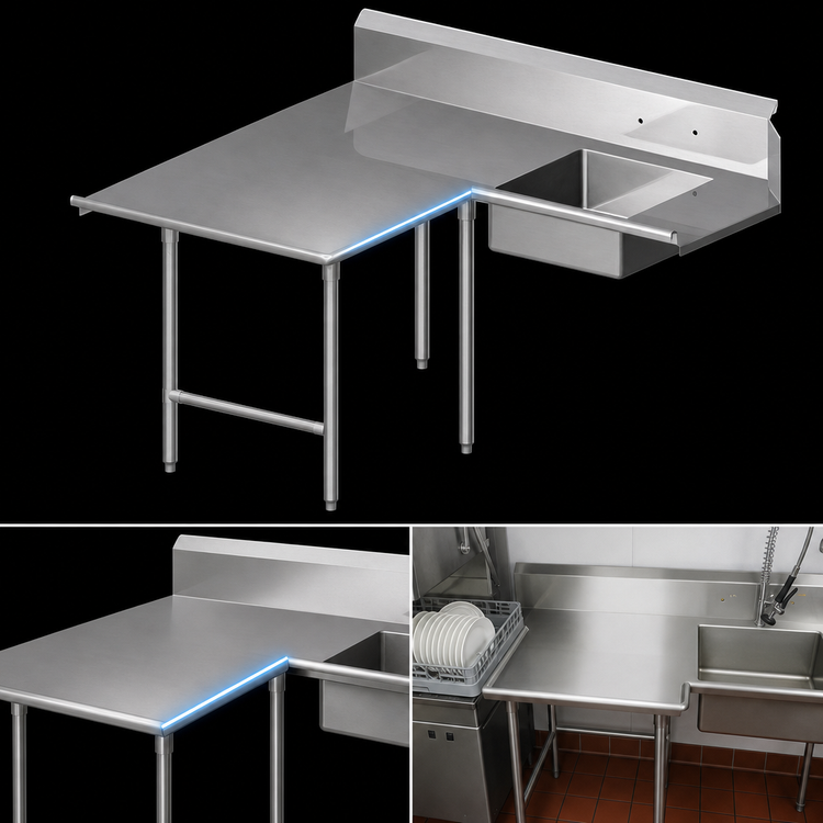 Product image #3 for John Boos Pro-Bowl L-Shaped Soiled Landing Dishtable with 20" x 20" x 8" Pre-Rinse Bowl, 84" Corner-to-End, Left-to-Right