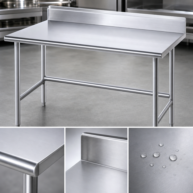 Product image #3 for Advance Tabco 108-Inch x 24-Inch 14-Gauge 304 Stainless Steel Work Table with 5-Inch Backsplash and Open Base