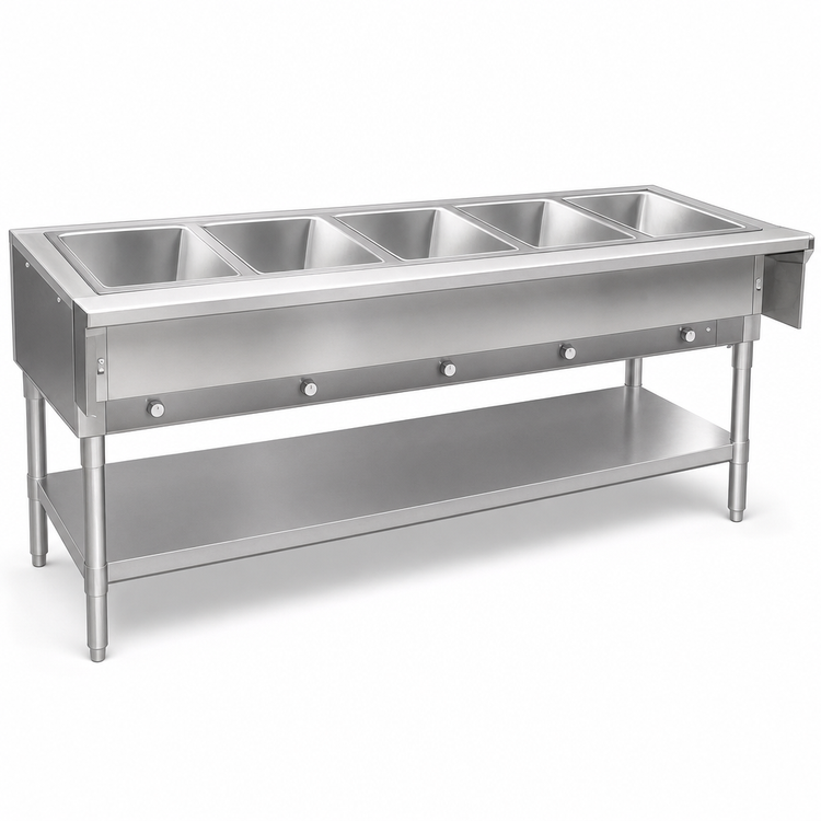 Product image #3 for Eagle Group 79-Inch Liquid Propane Hot Food Table with 5 Dry Wells, Open Base with Undershelf