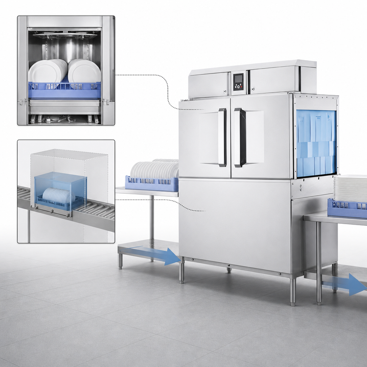 Product image #3 for Hobart High Temperature Single-Tank Rack Conveyor Dishwasher, 202 Racks/Hour