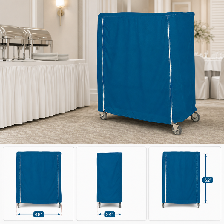 Product image #3 for Metro 48 x 24 x 62 Inch Banquet Cart Cover, Uncoated Denier Nylon, Mariner Blue