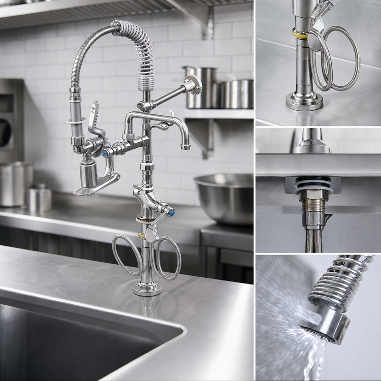 Product image #3 for Mini Dual-Pantry Deck-Mount Pre-Rinse Faucet with 8-Inch Swing Nozzle, Low-Flow Spray Valve and Vacuum Breaker
