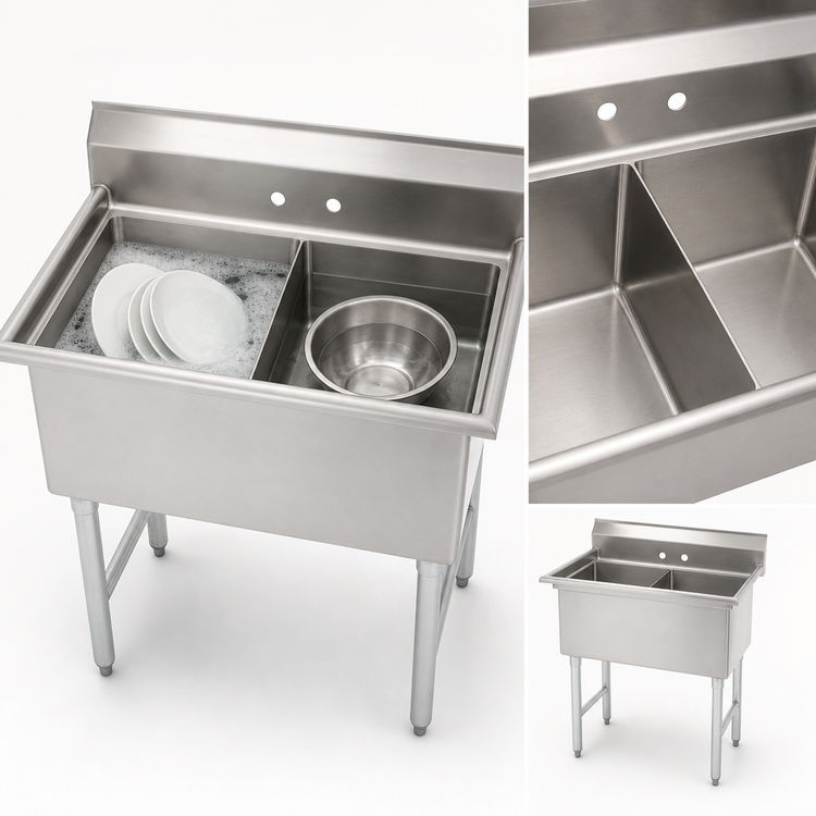 Product image #3 for Advance Tabco Special Value Series 2-Compartment Fabricated Stainless Steel Sink, No Drainboards, 15 x 15 x 14-Inch Bowls