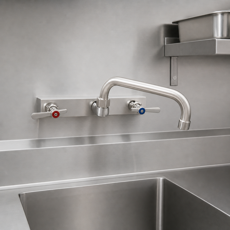 Product image #3 for BK Resources Evolution Splash-Mounted Commercial Faucet with 8-Inch Centers and 12-Inch Swing Spout