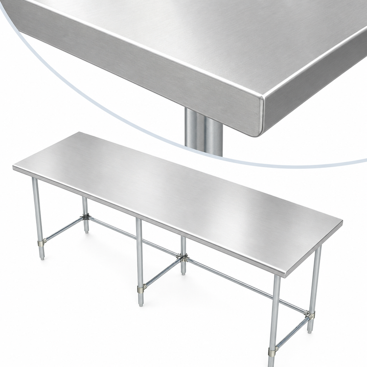 Product image #3 for Sapphire Manufacturing 120" x 14" Stainless Steel Reinforced Top Work Table with Galvanized Legs