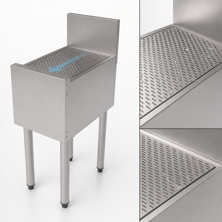 Product image #4 for Perlick Top Shelf TS Series 13-Inch Freestanding Stainless Steel Underbar Drainboard with 6-Inch Backsplash
