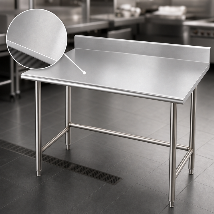 Product image #3 for Advance Tabco 84" x 36" 16-Gauge 304 Stainless Steel Work Table with 5" Backsplash and Open Base