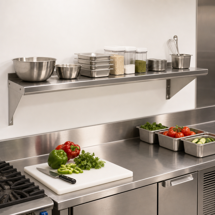 Product image #3 for BK Resources T-430 Economy 84-Inch x 12-Inch Wall-Mounted Stainless Steel Shelf