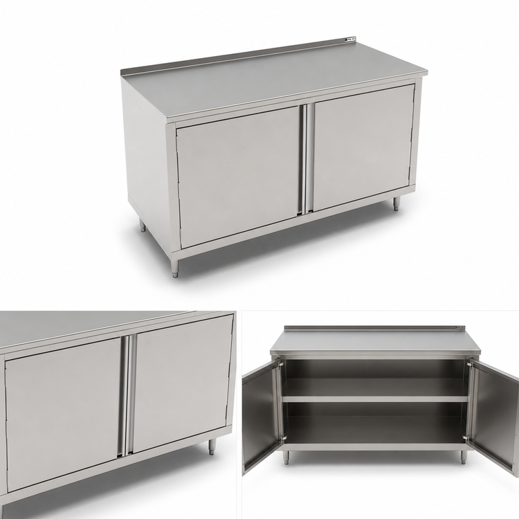 Product image #3 for John Boos Enclosed Work Table with Hinged Cabinet Doors, 60 x 24 In., Stainless Steel Top, 1-1/2 In. Rear Riser