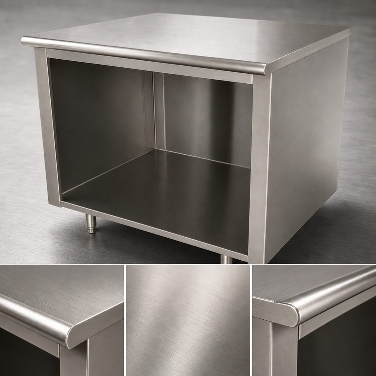 Product image #3 for Advance Tabco 108-Inch x 30-Inch 14-Gauge 304 Stainless Steel Work Table with Open Front Cabinet Base