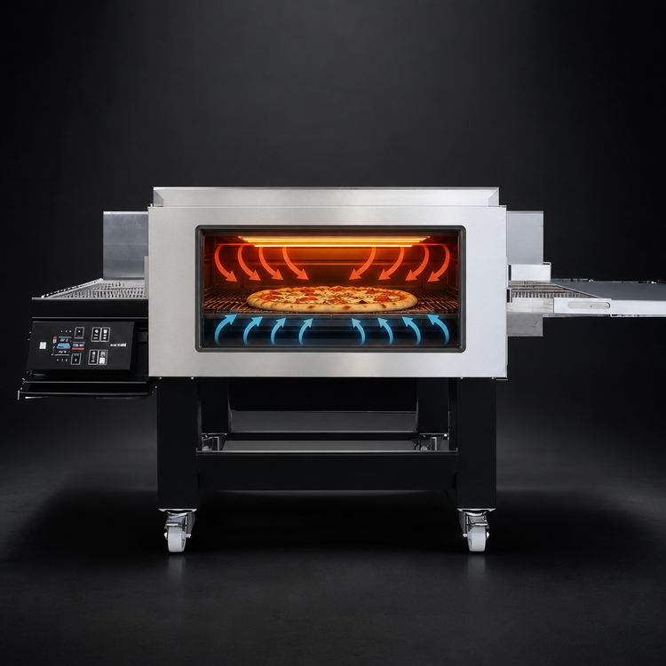 Product image #3 for Moretti Forni TT98E1S Single-Deck Electric Conveyor Pizza Oven with 32-Inch Belt and Stand Included