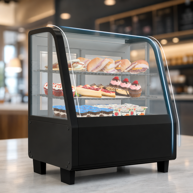 Product image #3 for KoolMore 27-Inch Countertop Refrigerated Display Case, Full Service, Curved Front Glass, 3.6 Cu. Ft., Black
