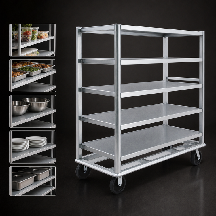 Product image #3 for Heavy-Duty Aluminum Queen Mary Utility Cart, 5 Shelves, 27 x 60-Inch Shelves