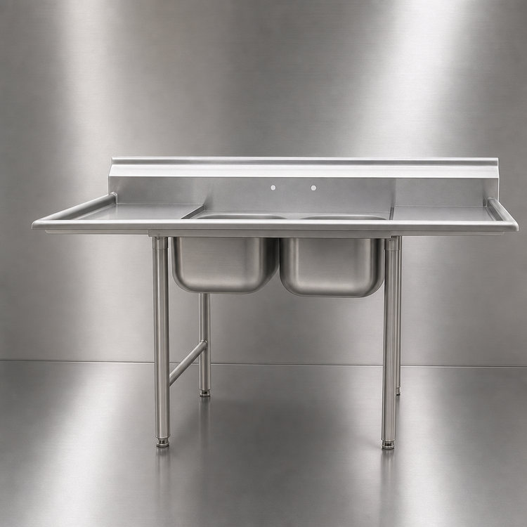 Product image #3 for Two-Compartment Sink with Left Drainboard, 62-5/8"W x 27-1/2"D, 430 Stainless Steel