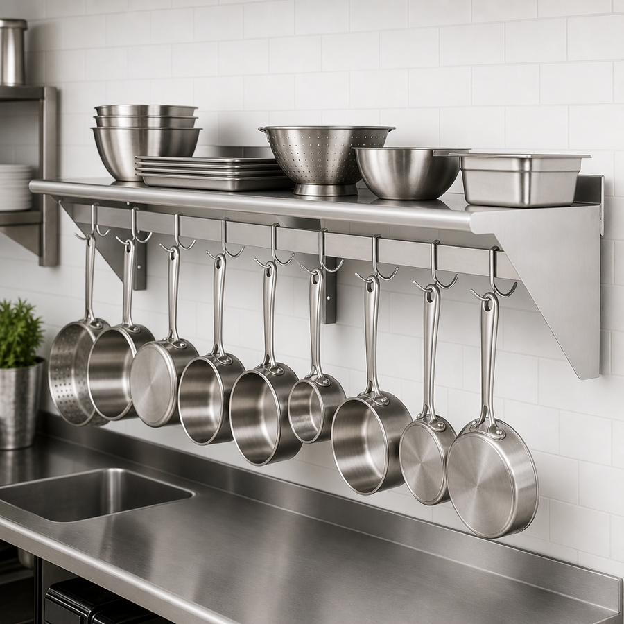 Wall-Mounted Overshelf With Pot Rack