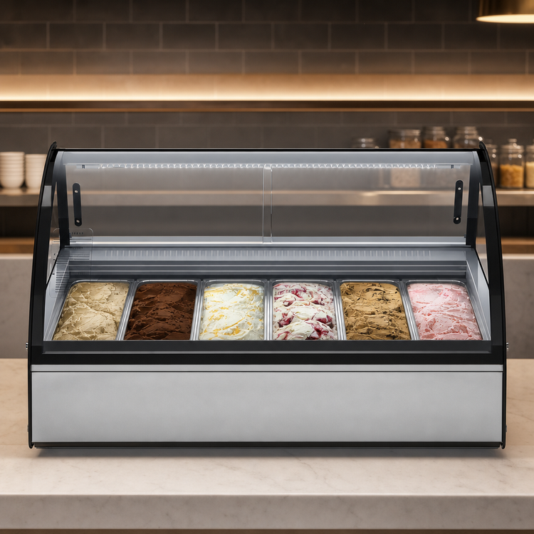 Product image #4 for KoolMore 46-Inch Countertop Gelato Display Cabinet, 6-Pan, Curved Glass, Self-Contained Refrigeration