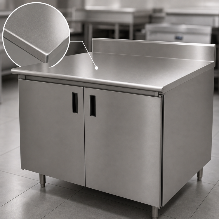 Product image #3 for Advance Tabco Special Value Economy Enclosed Work Table with Cabinet Base, 120-Inch x 24-Inch, 16-Gauge 304 Stainless Steel Top, 5-Inch Backsplash
