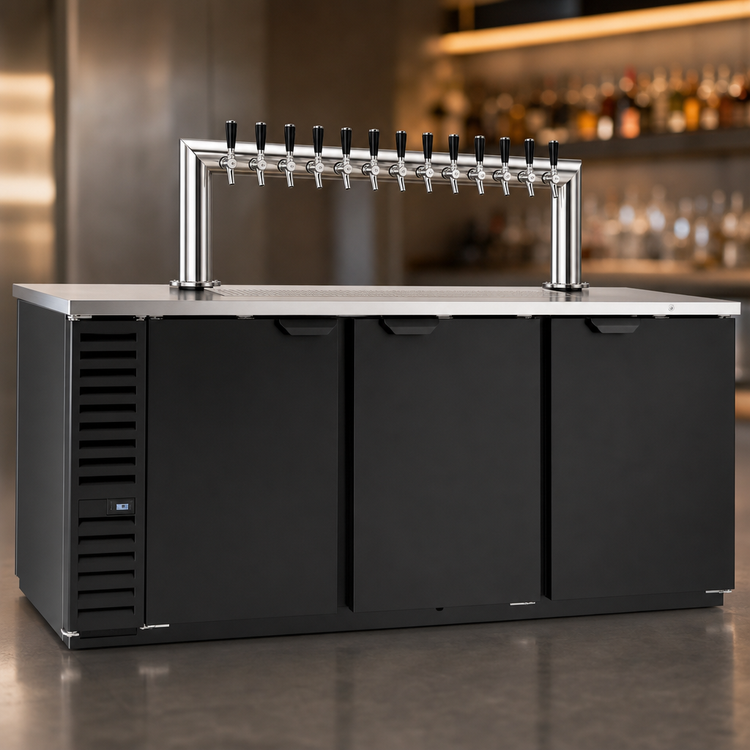 Product image #3 for Beverage-Air 94-Inch 3-Door Direct Draw Beer Dispenser with 12-Tap Tower, 5 Half-Barrel Keg Capacity