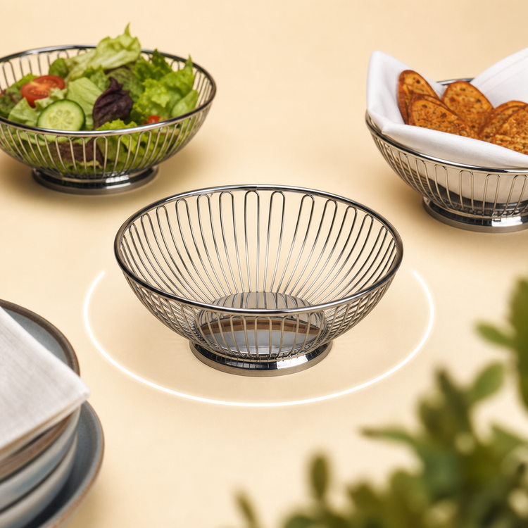 Product image #3 for American Metalcraft BSS7 Round Stainless Steel Serving Basket, 6-5/8 Inch Dia. x 2-3/4 Inch H